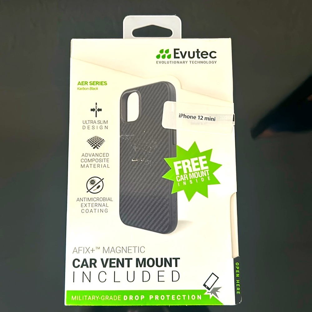 Evutec AFIX+ Magnetic w/ Car VenT Mount iPhone 12 Mini Cell Phone Case NWT-Black